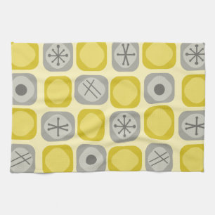 1950s Mod Art Soft Cubes Yellow Grey Tea Towel