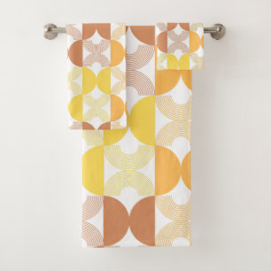 1950s Modern line art Mid century brown and yellow Bath Towel Set