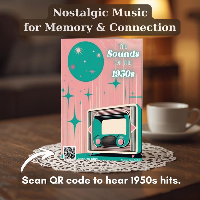 1950s Music Memory Nostalgic Gift for Seniors Plaque (Nostalgic 1950s music acrylic plaque with playlist access for seniors, caregivers, and memory care.)