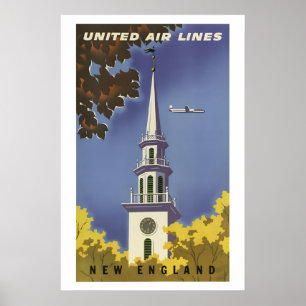 1950s New England in the Fall Vintage Style Travel Poster