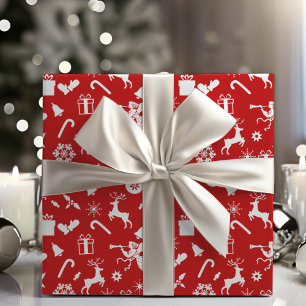1950s Novelty Red And White Classic Christmas Wrapping Paper