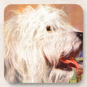1950s old English sheepdog illustration Coaster