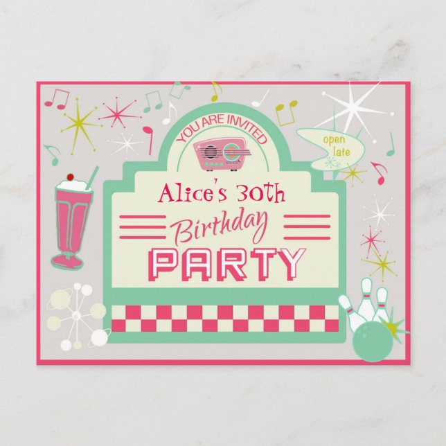 1950s Party Invitation Postcard (Front)