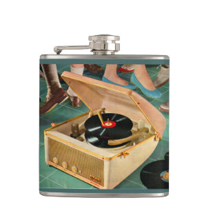 1950s portable record player ad hip flask