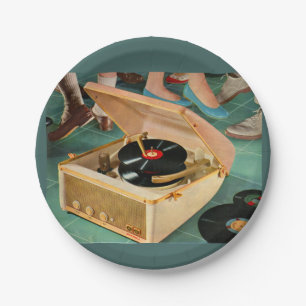 1950s portable record player ad paper plate