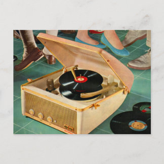 1950s portable record player ad postcard