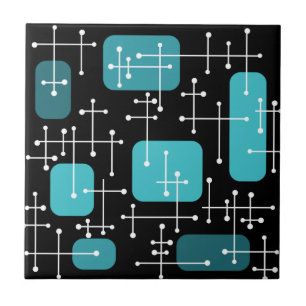 1950s Retro Art Crosshairs Black Teal Tile
