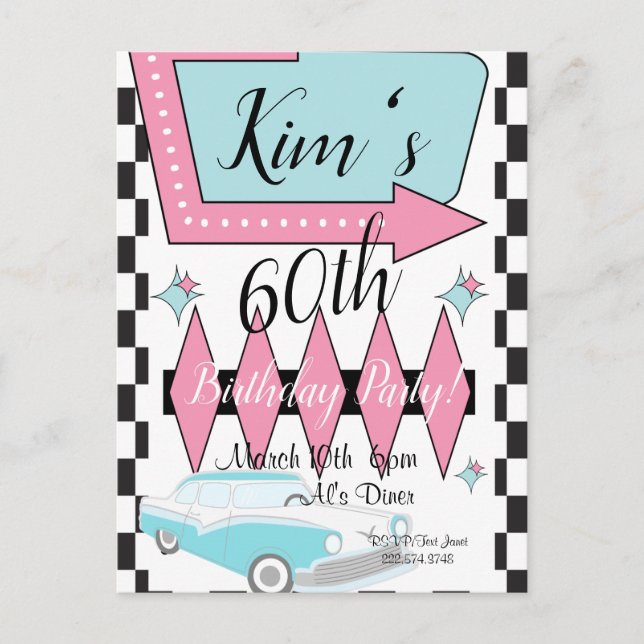 1950's Retro Birthday, Any Age, Postcard (Front)