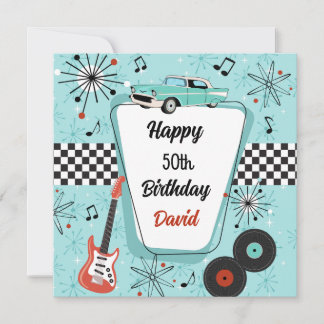 1950's Retro Blue & Red Birthday Card