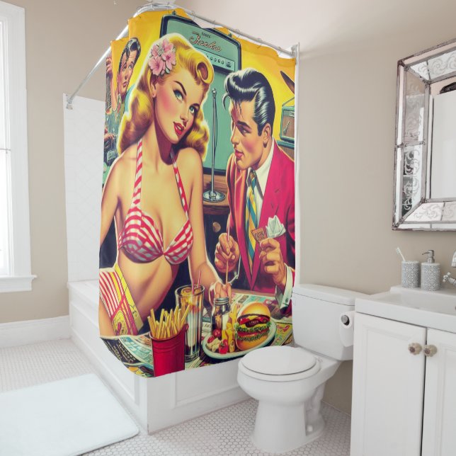 1950s Retro Coulpe Shower Curtain (In Situ)