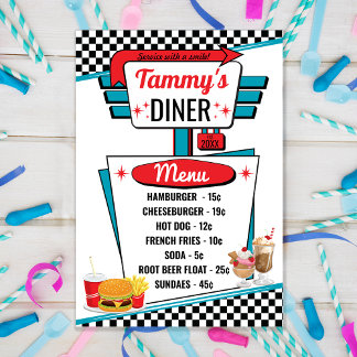 1950's Retro Diner Black, White & Red Menu Card