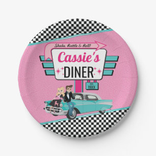 1950's Retro Diner Pink & Teal Birthday Party Paper Plate