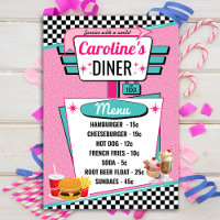 1950's Retro Diner Pink & Teal Menu Card