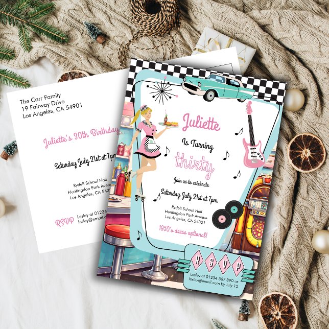 1950's Retro Diner Theme Party Invitation Postcard (1950s Retro Diner Themed Birthday Party invitation post card)