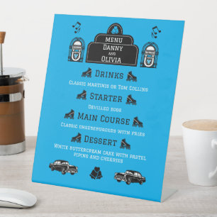 1950s Retro Diner Wedding Menu Pedestal Sign