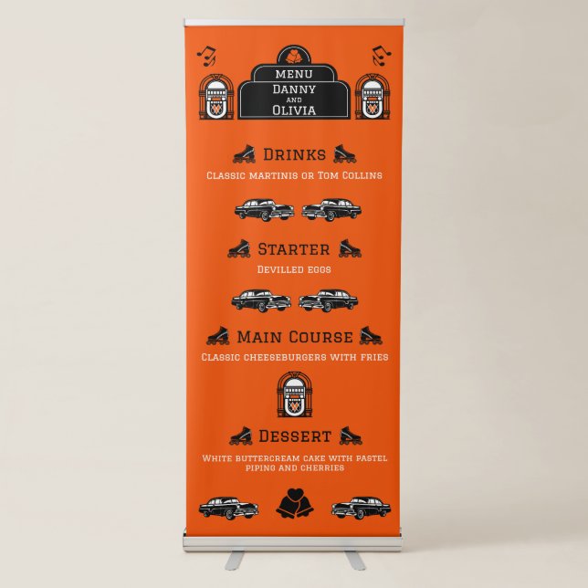 1950s Retro Diner Wedding Menu Retractable Banner (Front)