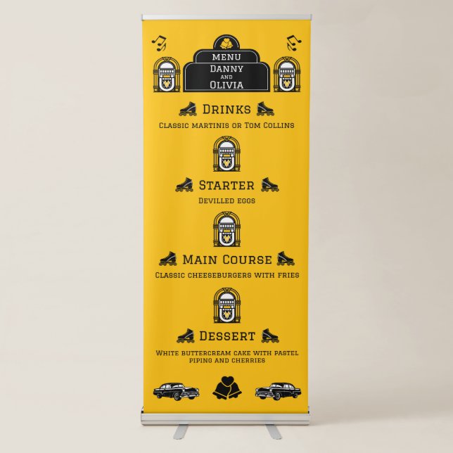1950s Retro Diner Wedding Menu Retractable Banner (Front)