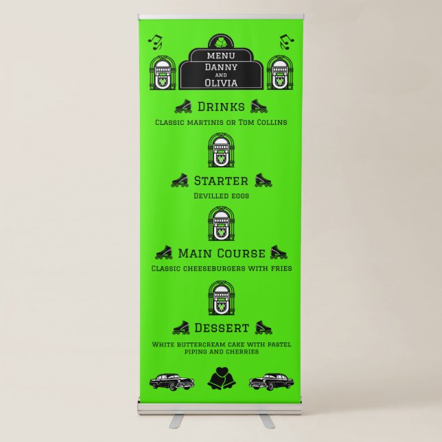 1950s Retro Diner Wedding Menu Retractable Banner (Front)