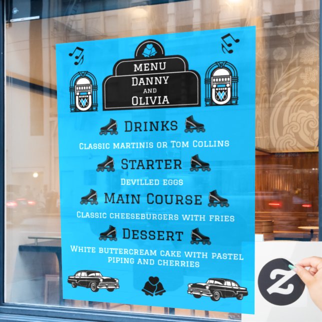 1950s Retro Diner Wedding Menu Window Cling (Cafe Window)