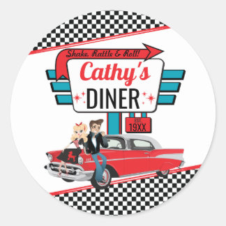 1950's Retro Diner White & Red Sock Hop Classic Round Sticker
