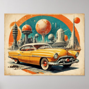 1950s Retro Futurism Car Fuel Station Poster