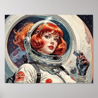 1950s Retro Futurism Comic - A red head astronaut Poster