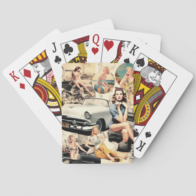 1950S Retro Girls Collage Playing Cards (Back)