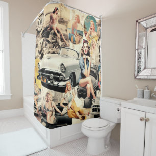 1950S Retro Girls Collage Shower Curtain