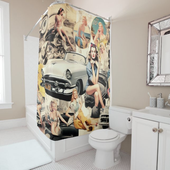 1950S Retro Girls Collage Shower Curtain (In Situ)