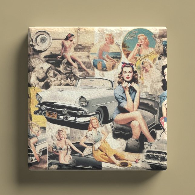 1950S Retro Girls Collage Stone Coaster (Creator Uploaded)