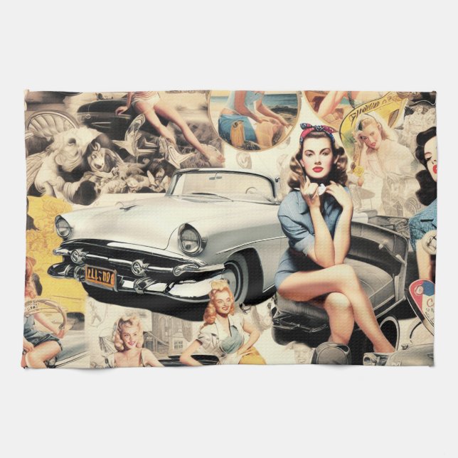 1950S Retro Girls Collage Tea Towel (Horizontal)