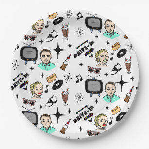 1950's Retro Graphics Nostalgic Birthday    Paper Plate