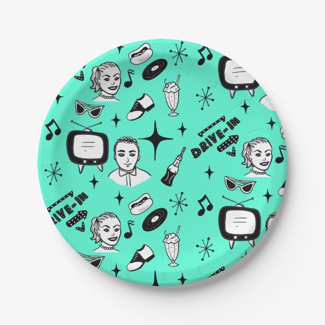 1950's Retro Graphics Nostalgic Birthday    Paper Plate (Front)