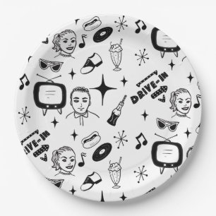 1950's Retro Graphics Nostalgic Birthday Paper Plate