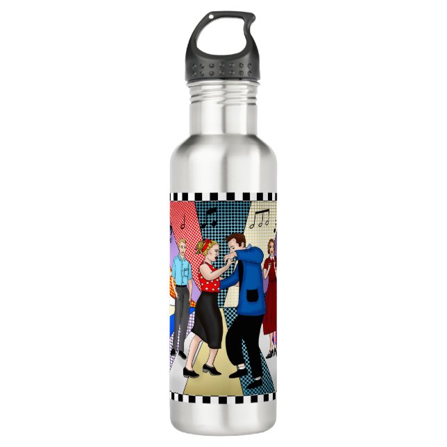1950's Retro Nostalgic Couple Dancing 710 Ml Water Bottle (Front)