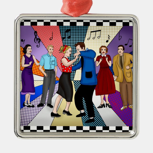 1950's Retro Nostalgic Couple Dancing Christmas  Metal Tree Decoration (Front)