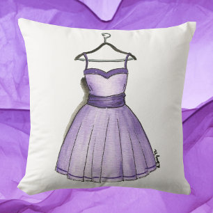 1950s Retro Purple Prom Party Dress Fashionista Cushion