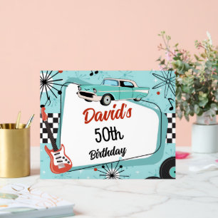 1950's Retro Red & Blue Birthday Party  Acrylic Sign