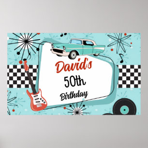 1950's Retro Red & Blue Birthday Party  Poster