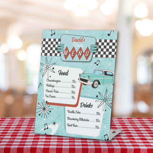 1950's Retro Red Diner Menu Pedestal Sign (1950s Retro Diner Menu)