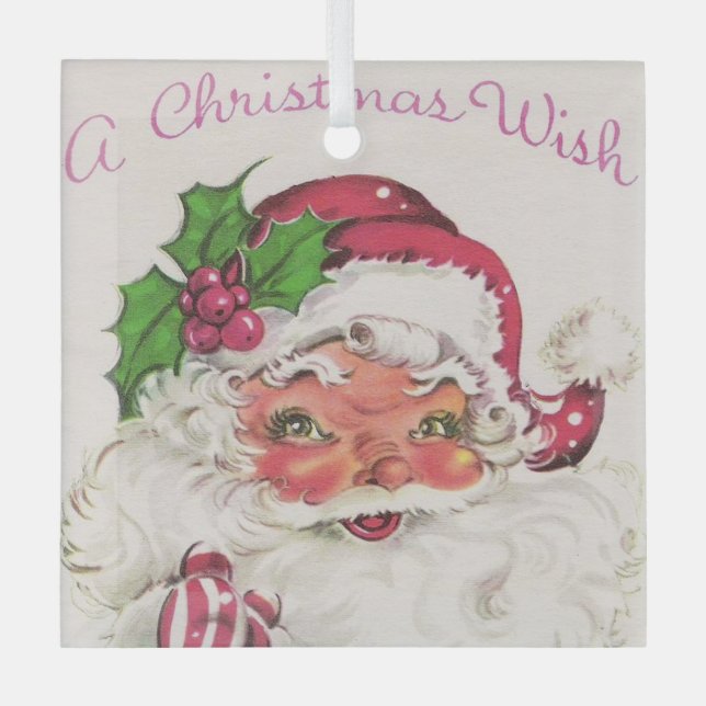 1950s Retro Vintage Christmas Santa Glass Tree Decoration (Front)