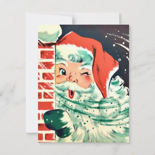 1950s Retro Vintage Christmas Santa Winking Holiday Card (Front)