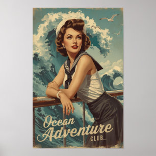 1950s Sailor Pin-Up Art – Retro Nautical Cruise Po Poster