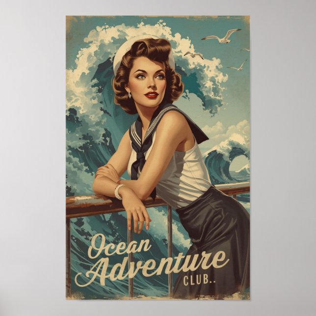 1950s Sailor Pin-Up Art – Retro Nautical Cruise Po Poster (Front)
