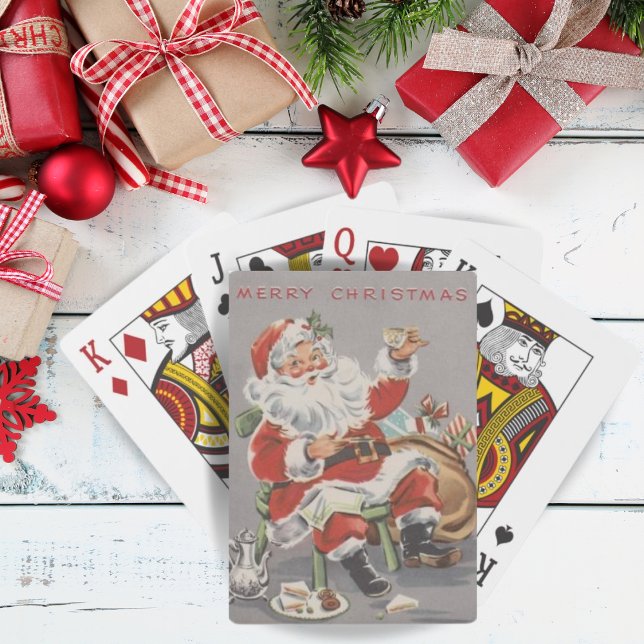 1950s Santa having Tea and Cookies Christmas Playing Cards (Creator Uploaded)