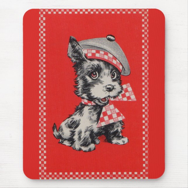 1950s Scottie dog in red Mouse Mat (Front)