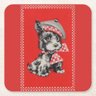 1950s Scottie dog in red Square Paper Coaster
