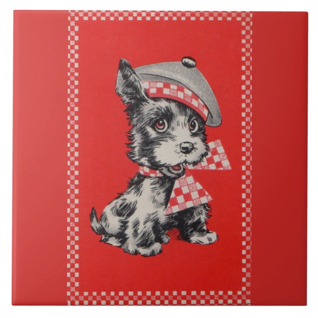 1950s Scottie dog in red Tile (Front)
