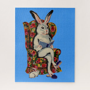 1950s seated big bunny reads story to baby bunny jigsaw puzzle