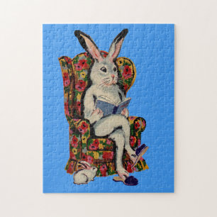 1950s seated big bunny reads story to baby bunny jigsaw puzzle